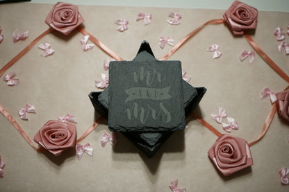 Schiefer Untersetzer Mr & Mrs