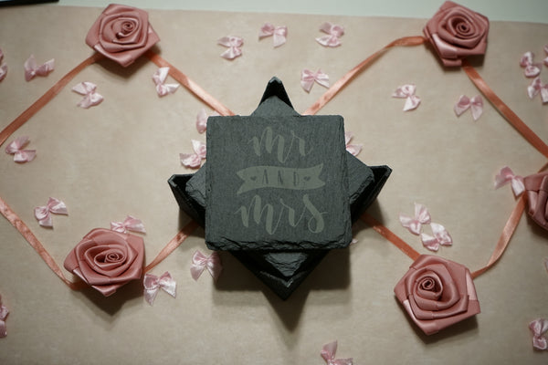 Schiefer Untersetzer Mr & Mrs