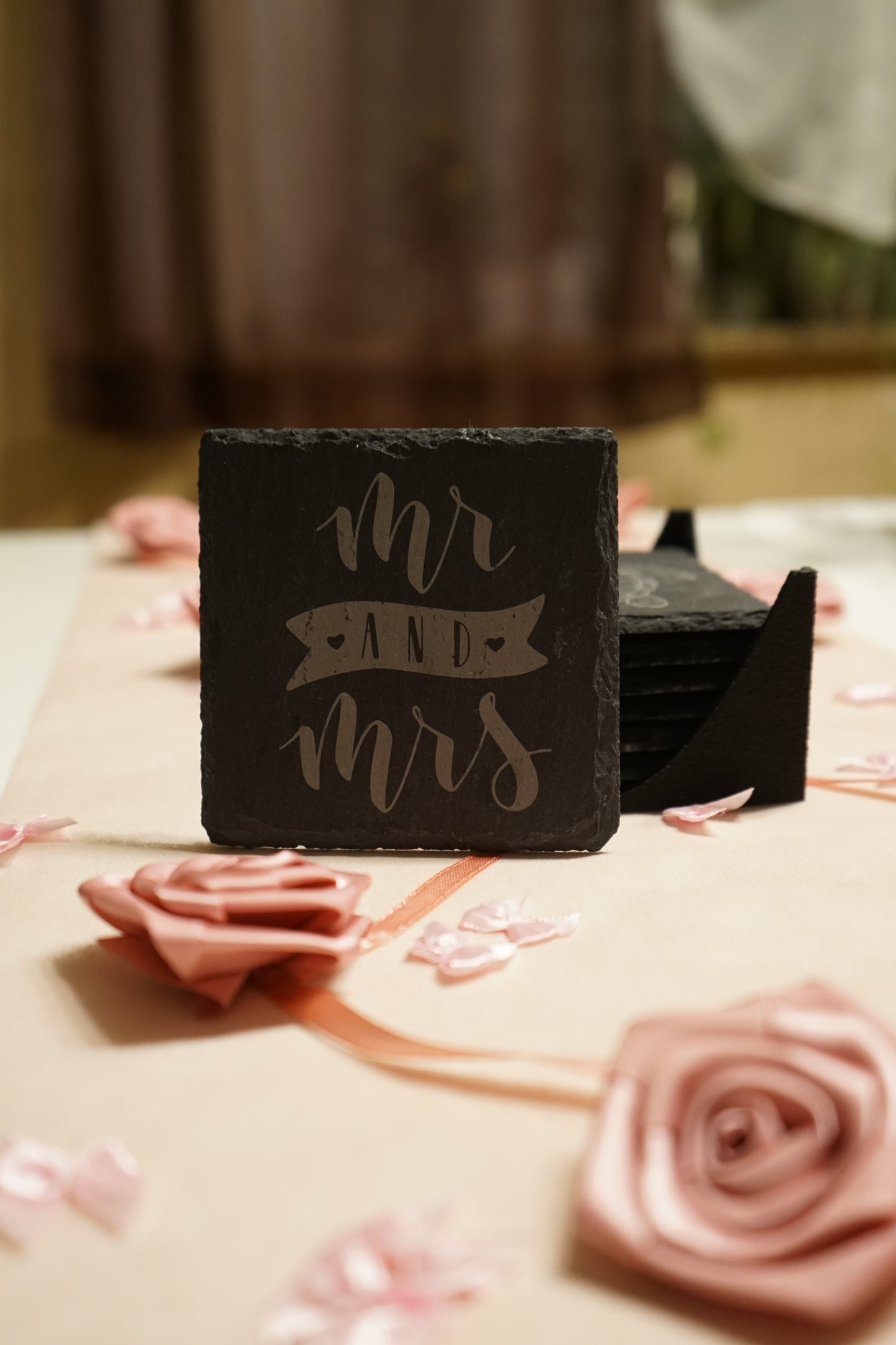 Schiefer Untersetzer Mr & Mrs