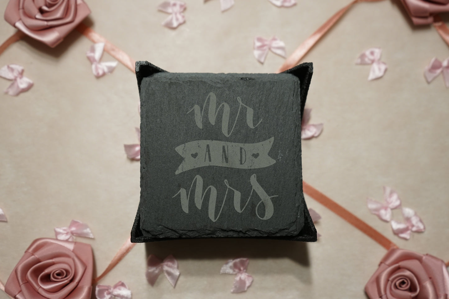 Schiefer Untersetzer Mr & Mrs